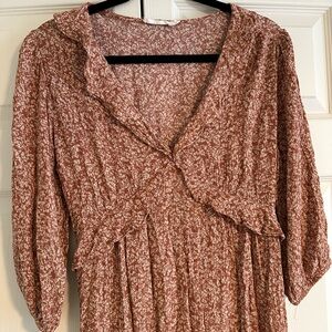 Lush Cream and Rust Long Sleeve Maternity Dress